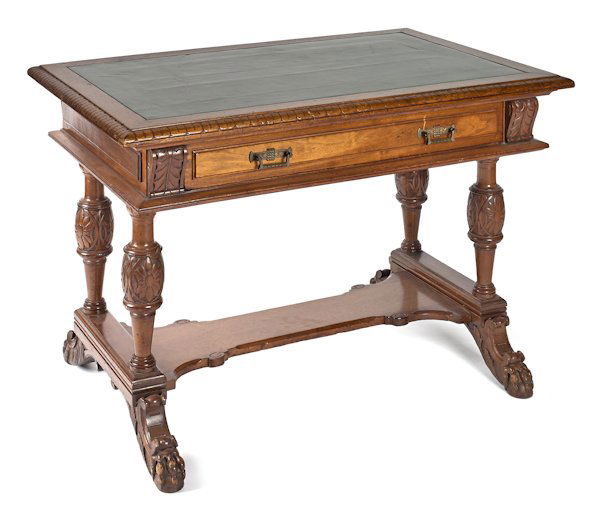Victorian walnut writing desk, ca. 1890, with bal: Victorian walnut writing desk, ca. 1890, with ball and claw feet, 28 1/2'' h., 35'' w., 26'' d.
