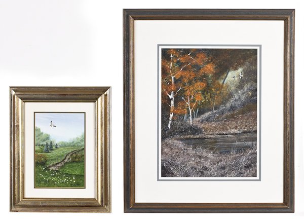 Duke Snow (American 20th c.), two oil on board wo: Duke Snow (American 20th c.), two oil on board works, one titled Early Summer Red Tailed Hawk, signed lower right, 9'' x 6'' and 16'' x 12''.
