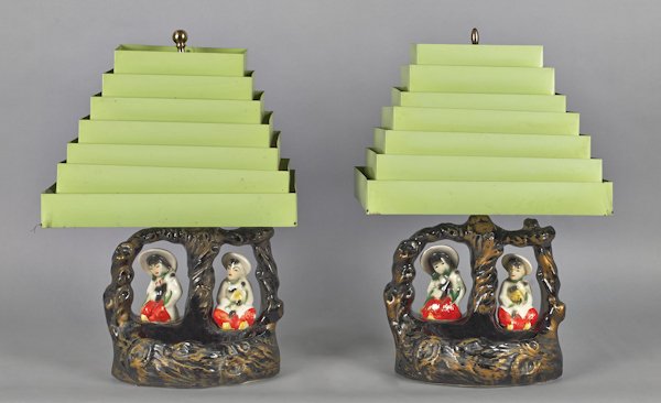 Maple violin mounted as a table lamp, labeled Ja: Maple violin mounted as a table lamp, labeled Jacob Friedmann Koniglicher Geigen 1899, together with a pair of Oriental porcelain table lamps.