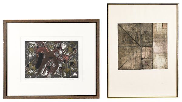 Leah Rhodes collotype, titled Singer Series, 12: Leah Rhodes collotype, titled Singer Series, 12'' x 12 3/4'', together with another signed Alcajos, 9 1/2'' x 13 1/2''.