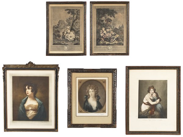 Five mezzotints, 19th c., one signed F. Pettijea: Five mezzotints, 19th c., one signed F. Pettijean, one by Clifford James, largest - 13'' x 10 1/2''.