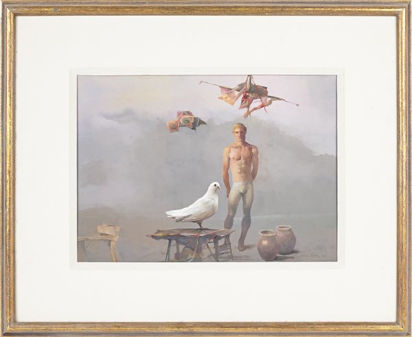 John B. Lear Jr. (American 1910-2008), oil on b: John B. Lear Jr. (American 1910-2008), oil on board, titled Symbol, signed lower right, 10'' x 14''.