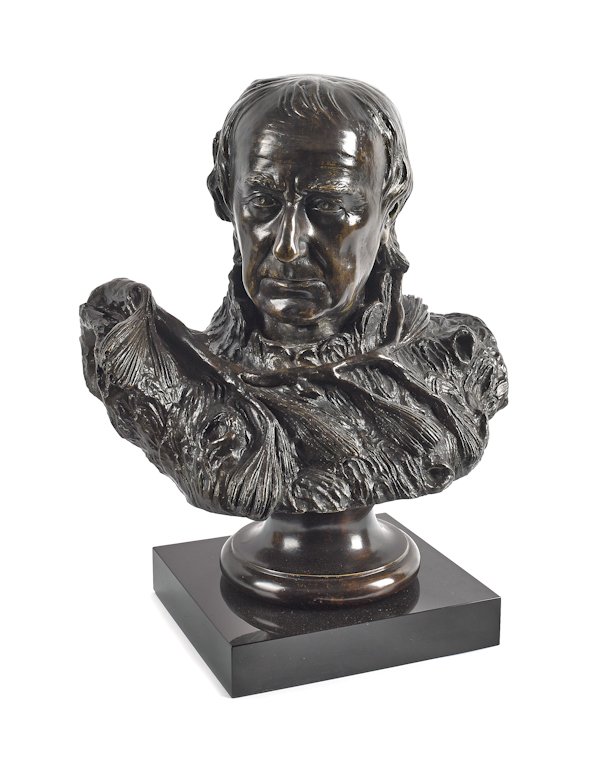 Joseph Tembach (American 20th c.), bronze bust: Joseph Tembach (American 20th c.), bronze bust of William Rush, cast in 1971 after the original self portrait done by Rush, numbered 13/15, 20'' h.