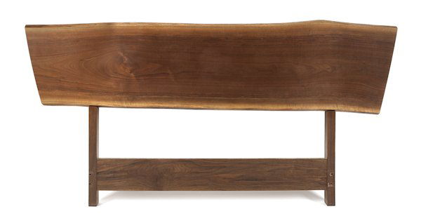 Mira Nakashima free form walnut headboard, sign: Mira Nakashima free form walnut headboard, signed and dated April 8, 1998, 46 1/2'' h., 90 1/2'' w.