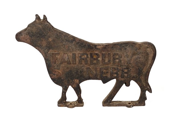 Fairbury, Nebraska cast iron bull windmill weigh: Fairbury, Nebraska cast iron bull windmill weight, ca. 1900, 18'' h., 24 1/2'' l.