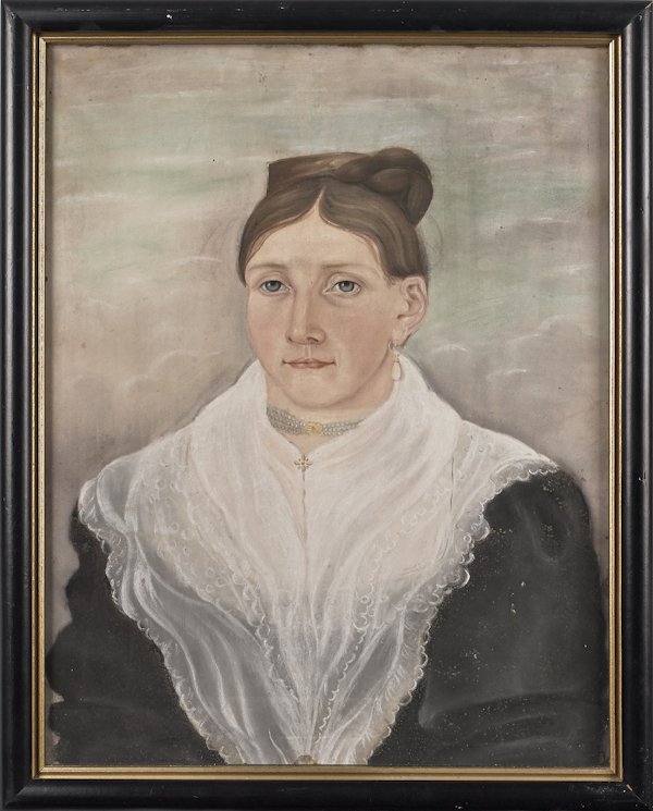 Pair of Pennsylvania pastel portraits, purporte: Pair of Pennsylvania pastel portraits, purportedly of Friedrich Neye (1801-1854) and Charlotte Wilhelmine Caroline Neye (1803-1877), 19'' x 15''.