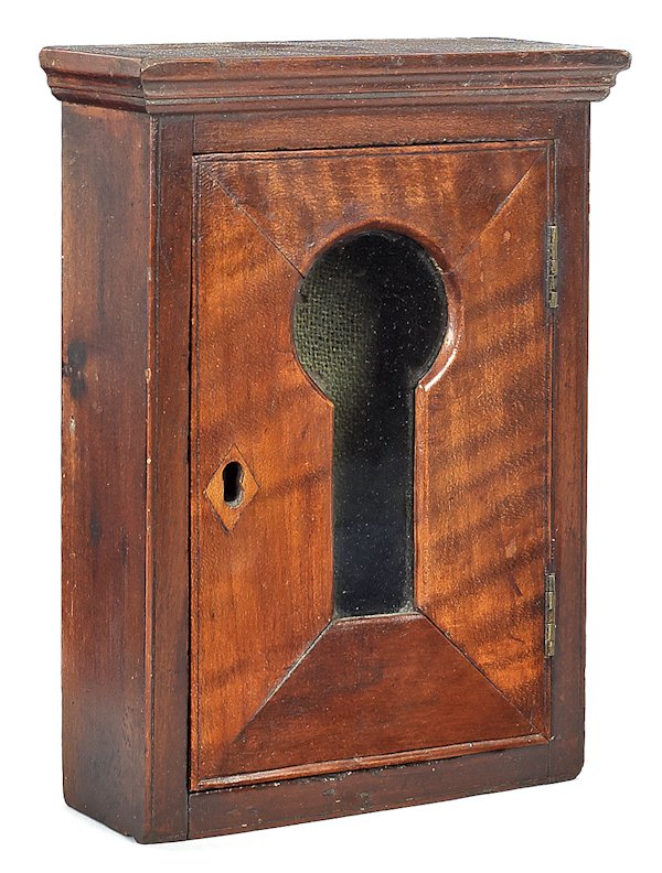 Pennsylvania cherry watch hutch, ca. 1810, with: Pennsylvania cherry watch hutch, ca. 1810, with a key hole window, 8 3/4'' h., 6'' w.