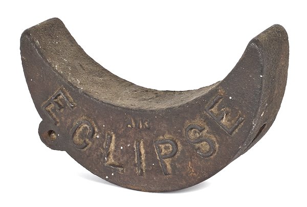 Fairbanks & Morse Eclipse crescent moon cast iro: Fairbanks & Morse Eclipse crescent moon cast iron windmill weight, ca. 1900, 10 1/2'' l.