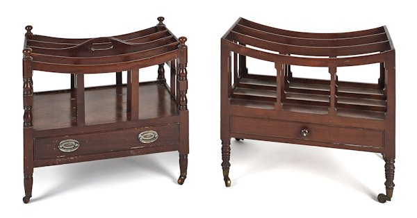 Two Regency style mahogany canterbury's, 18 3/4'': Two Regency style mahogany canterbury's, 18 3/4'' h., 20'' w. and 19'' h., 19'' w.
