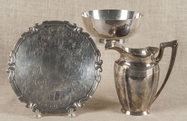 S. Kirk & Son sterling silver bowl, together with: S. Kirk & Son sterling silver bowl, together with a Gorham tray and pitcher, 62.5 ozt.