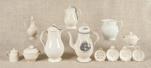 Collection of creamware tea wares.: Collection of creamware tea wares.