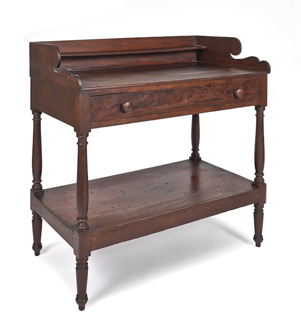 Pennsylvania Sheraton mahogany work table, ca. 18: Pennsylvania Sheraton mahogany work table, ca. 1830, 35 1/2'' h., 34'' w.