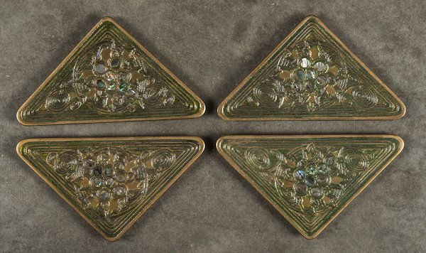 Tiffany Studios bronze blotter corners, early 20t: Tiffany Studios bronze blotter corners, early 20th c, in the abalone pattern.