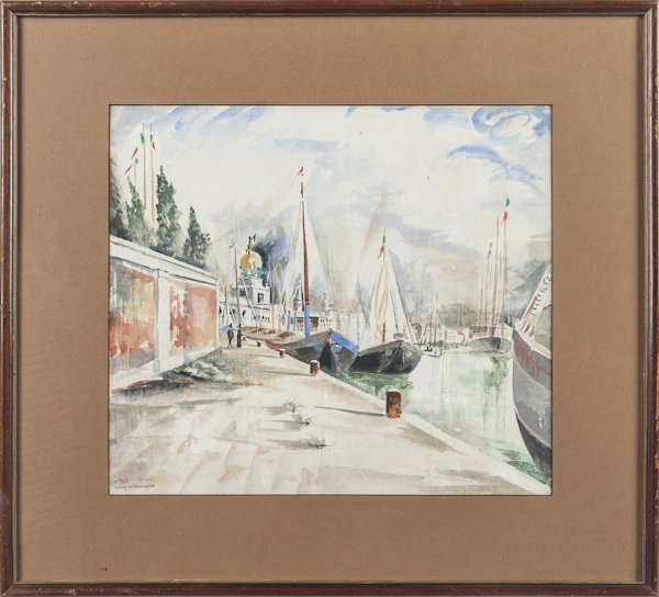 Watercolor Venetian scene, signed Henry de Waroq: Watercolor Venetian scene, signed Henry de Waroquier, 13'' x 14 1/2''.