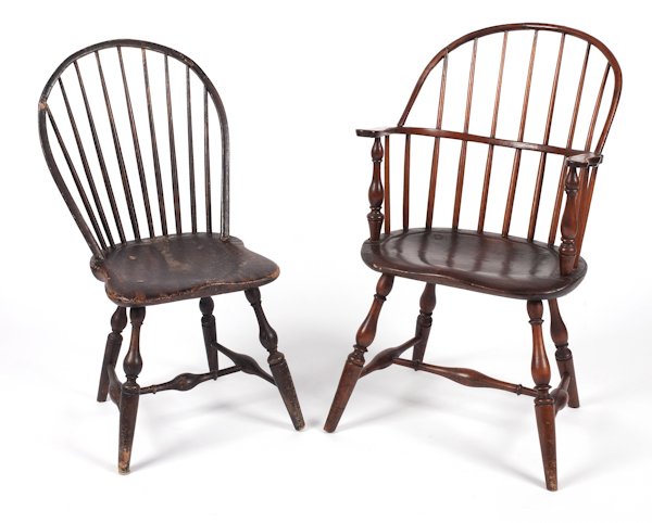 Sackback Windsor, ca. 1790, together with a bowba: Sackback Windsor, ca. 1790, together with a bowback Windsor side chair.