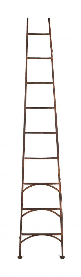 French iron orchard ladder, 19th c., 99'' h.: French iron orchard ladder, 19th c., 99'' h.