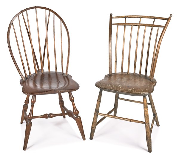 New England braceback Windsor side chair, togethe: New England braceback Windsor side chair, together with a birdcage Windsor chair.