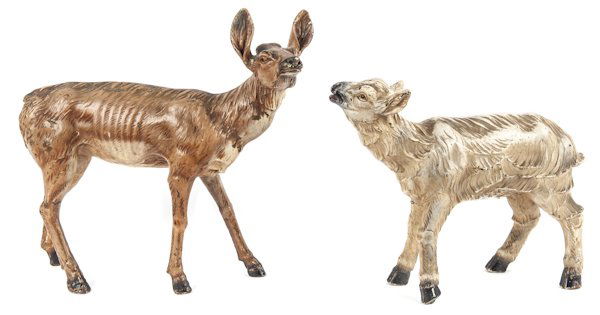 Painted metal deer and lamb, 23'' h. and 17 1/2'' h: Painted metal deer and lamb, 23'' h. and 17 1/2'' h.