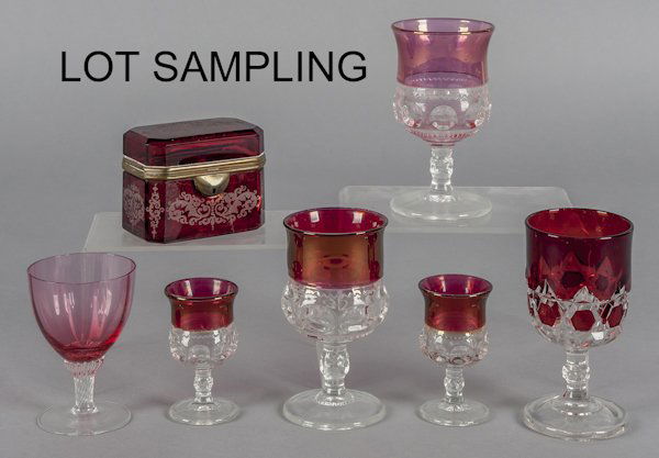 Collection of ruby flash stemware.: Collection of ruby flash stemware.