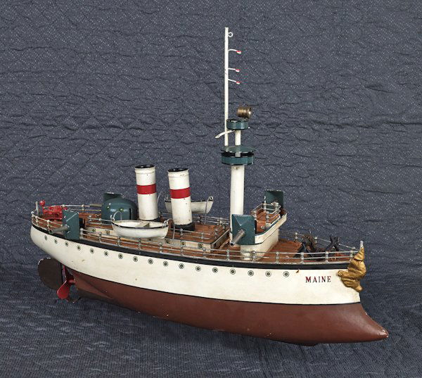 German Marklin painted tin battleship Maine, 20: German Marklin painted tin battleship Maine, 20 1/2'' l.