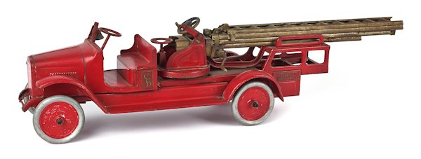 Buddy L pressed steel aerial ladder truck, 38 1/2: Buddy L pressed steel aerial ladder truck, 38 1/2'' l.