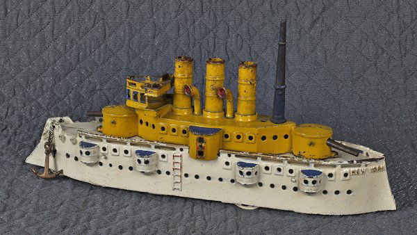 Dent cast iron battleship New York pull toy, 20: Dent cast iron battleship New York pull toy, 20'' l.
