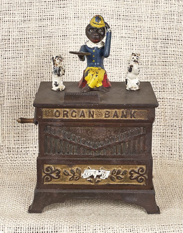 Cast iron Organ mechanical bank manufactured by: Cast iron Organ mechanical bank manufactured by Kyser & Rex.