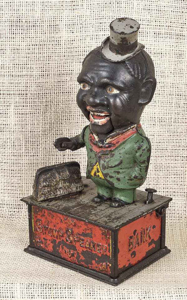 Cast iron Stump Speaker mechanical bank manufac: Cast iron Stump Speaker mechanical bank manufactured by Shepard Hardware Co.