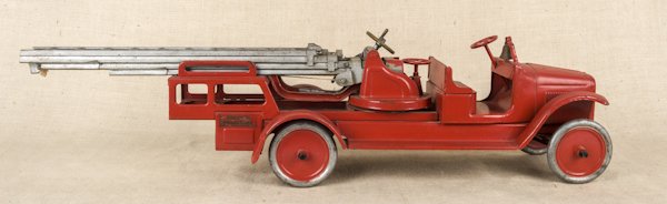Buddy L pressed steel aerial ladder truck, 39'' l.: Buddy L pressed steel aerial ladder truck, 39'' l.