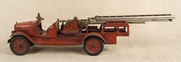 Buddy L pressed steel aerial ladder truck, 39'' l.: Buddy L pressed steel aerial ladder truck, 39'' l.