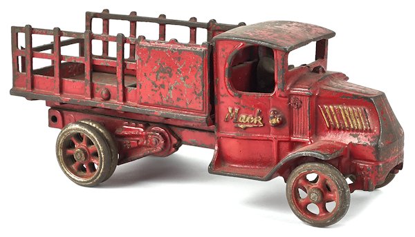 Arcade cast iron Mack stake truck, 11 1/2'' l.: Arcade cast iron Mack stake truck, 11 1/2'' l.