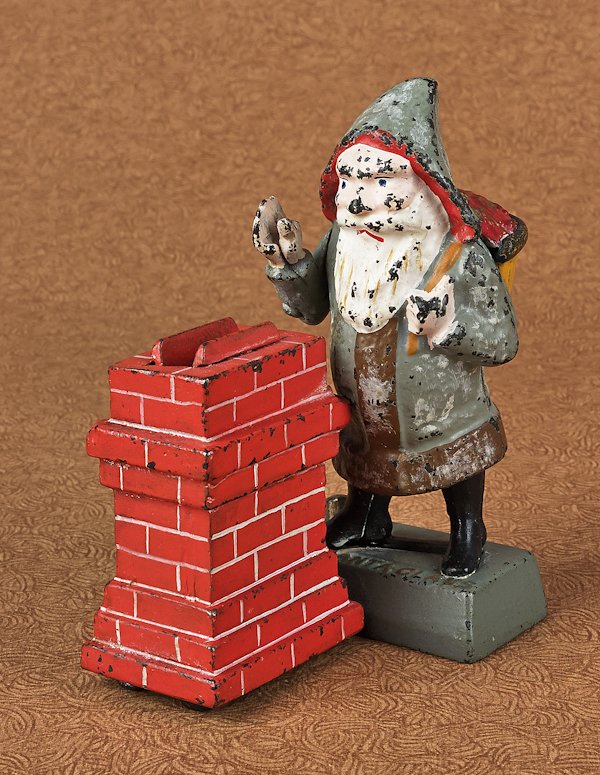 Cast iron Santa Claus mechanical bank manufactu: Cast iron Santa Claus mechanical bank manufactured by Shepard Hardware Co.