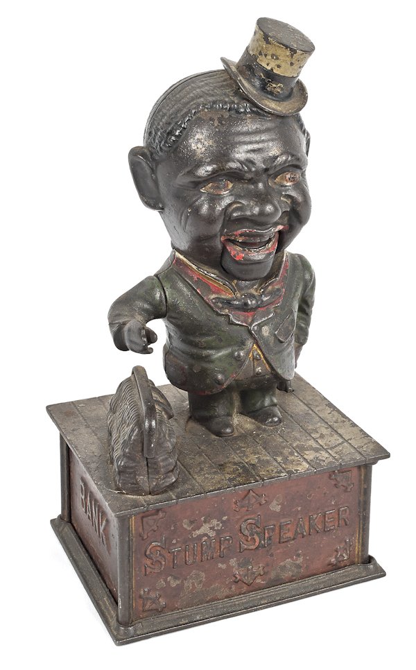 Cast iron Stump Speaker mechanical bank manufac: Cast iron Stump Speaker mechanical bank manufactured by Shepard Hardware Co.