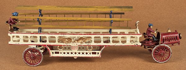 Large Hubley cast iron Transitional ladder truck,: Large Hubley cast iron Transitional ladder truck, 28'' l.