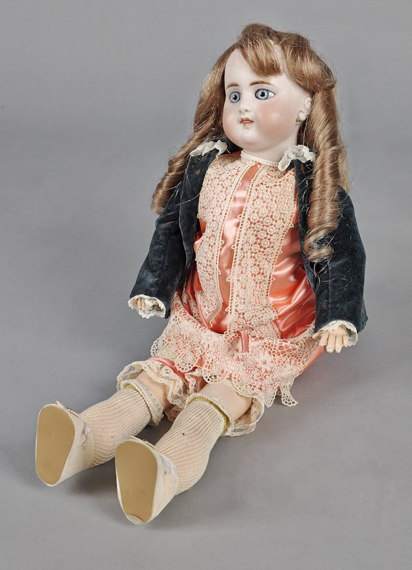 Simon & Halbig bisque head Belton type doll, insc: Simon & Halbig bisque head Belton type doll, inscribed SH 908, with fixed eyes, a closed mouth, and a jointed composition body, 20 1/2'' h.