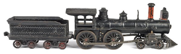 Pratt & Letchworth cast iron train engine and ten: Pratt & Letchworth cast iron train engine and tender, engine - 13 3/4'' l.