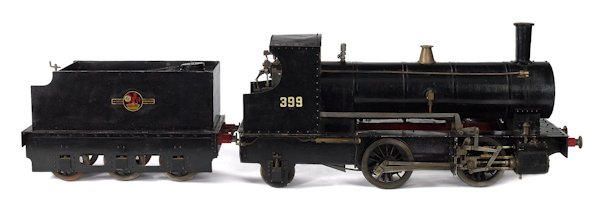 Massive cast iron and tin live steam train engine: Massive cast iron and tin live steam train engine and tender model, engine - 32'' l., tender inscribed British Railways.