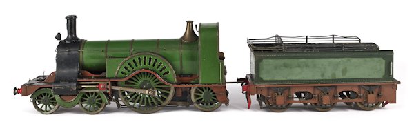 Cast iron and steel live steam train engine and t: Cast iron and steel live steam train engine and tender, engine - 23'' l., with a floor stand.