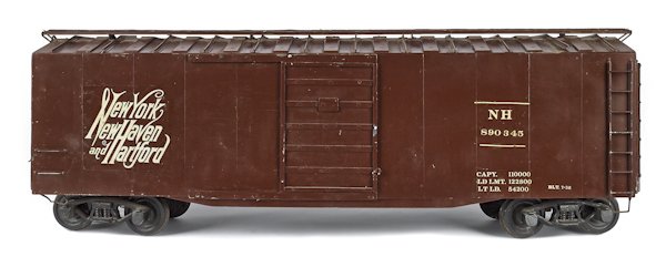 Large painted pressed steel New York, New Haven: Large painted pressed steel New York, New Haven and Hartford box car, 41'' l.