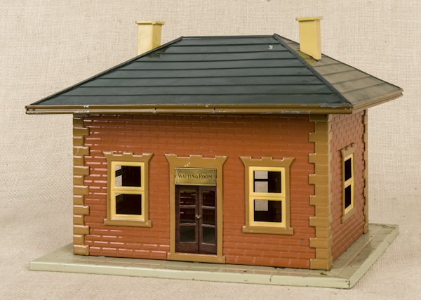 Lionel tin litho Waiting Room train station, 10: Lionel tin litho Waiting Room train station, 10'' h.