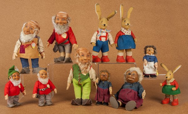 Collection of Steiff plush animals, to include fo: Collection of Steiff plush animals, to include four trolls, etc., tallest - 12''.