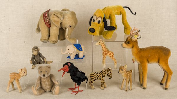 Eleven mohair plush toys, tallest - 13''.: Eleven mohair plush toys, tallest - 13''.