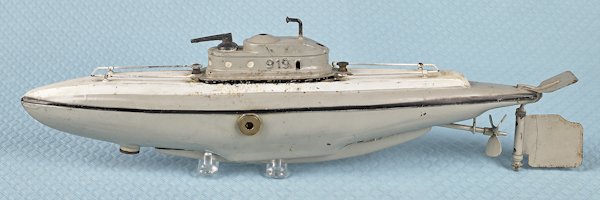 French JEP 919 clockwork submarine, 16 1/2'' l.: French JEP 919 clockwork submarine, 16 1/2'' l.