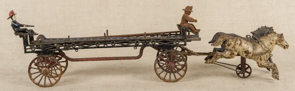 Ives cast iron horse drawn Phoenix ladder truck: Ives cast iron horse drawn Phoenix ladder truck, 26'' l.