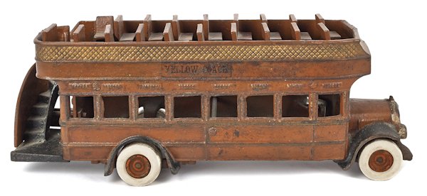 Arcade cast iron Yellow Coach double decker bus: Arcade cast iron Yellow Coach double decker bus, 13 1/2'' l.