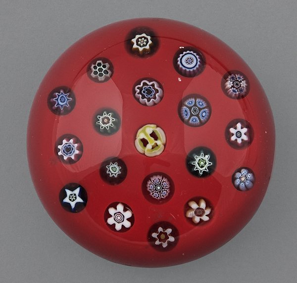 Parabelle Spaced Millefiori Paperweight With A Re