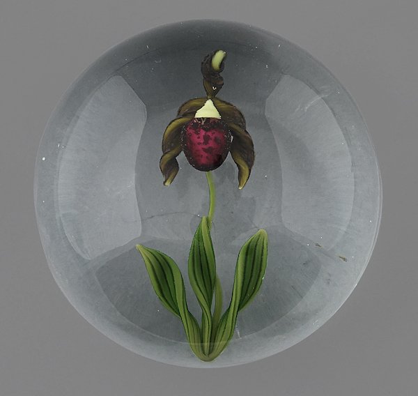 Gordon Smith orchid paperweight, initialed and da: Gordon Smith orchid paperweight, initialed and dated 1984, 3'' dia.
