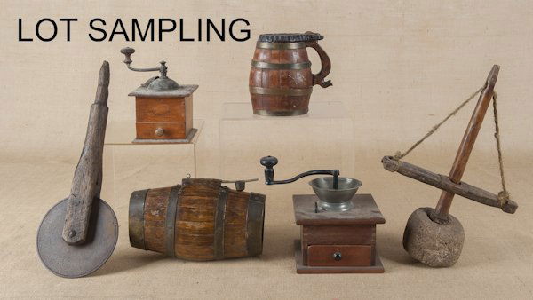 Woodenware, to include clamps, a keg stein, a cof: Woodenware, to include clamps, a keg stein, a coffee mill, etc.