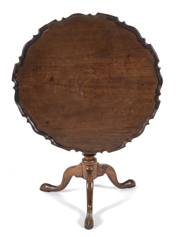 Queen Anne walnut tea table, ca. 1770, with a lat: Queen Anne walnut tea table, ca. 1770, with a later pie crust top, 27 1/2'' h., 33'' w.