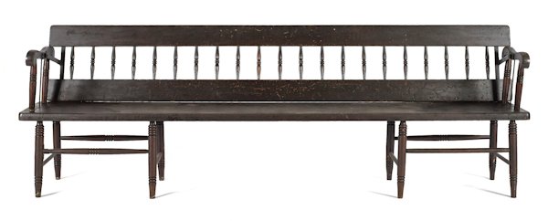 Trolley car settee with reversible back, 32'' h.,: Trolley car settee with reversible back, 32'' h., 94 1/2'' w.